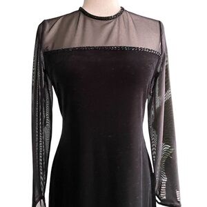 Jessica Howard LBD Black Velvet Mesh Beaded Long Sleeve Dress Evening Cocktail 6